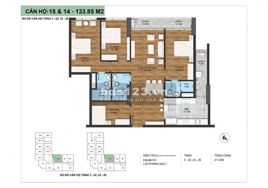 Bán chung cư quận Cầu Giấy 134m2 ban công Đông Bắc tầng trung