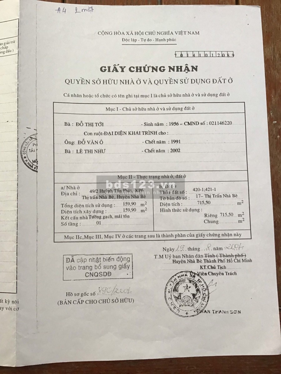 BÁN GẤP MIẾNG ĐẤT ĐƯỜNG HUỲNH TẤN PHÁT, ĐỐI DIỆN KHO C