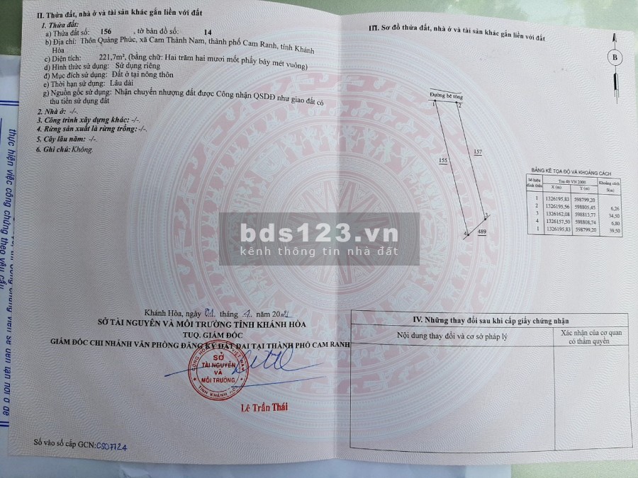 Bán Đất Ngay UBND Xã Cam Thành Nam - Cam Ranh giá 3tr/mv