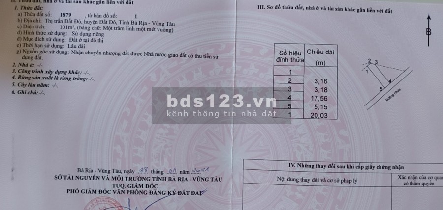Chủ cần tiền gấp bán lô đất đường nguyễn văn hưng , TT Đất Đỏ , BRVT