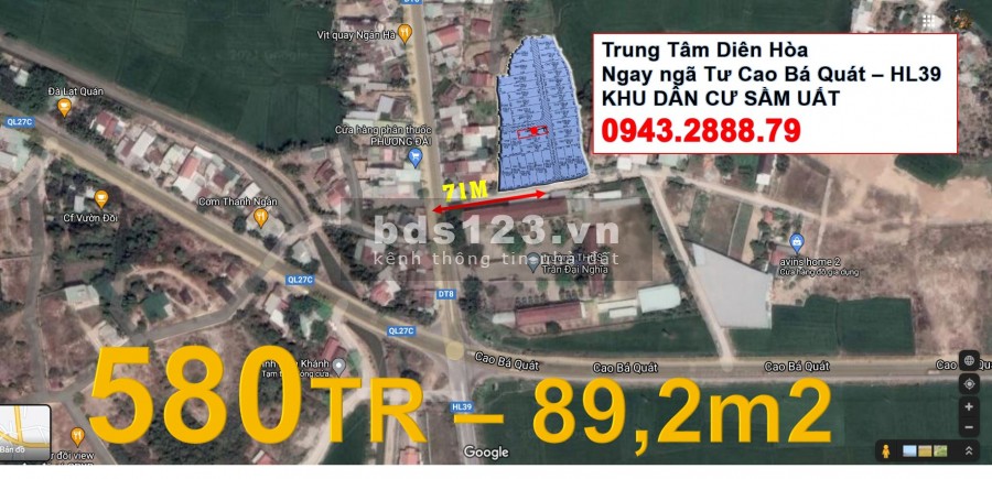 Chỉ 580tr – Chính chủ bán đất, lô góc 89m2 tại trung tâm Diên Hòa, sổ đỏ thổ cư 100%