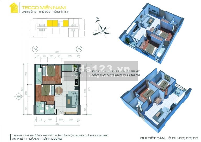 Căn hộ chung cư 2 phòng ngủ, giá rẻ tại Bình Dương