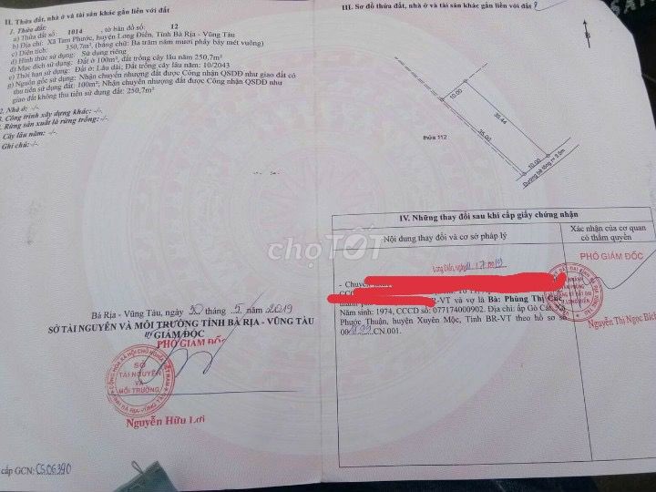 Cần Bán Gấp Lô Đất Mặt Tiền 10m , Dài 35m, Có 100m Thổ Cư, Bà Rịa -Vũng Tàu.
