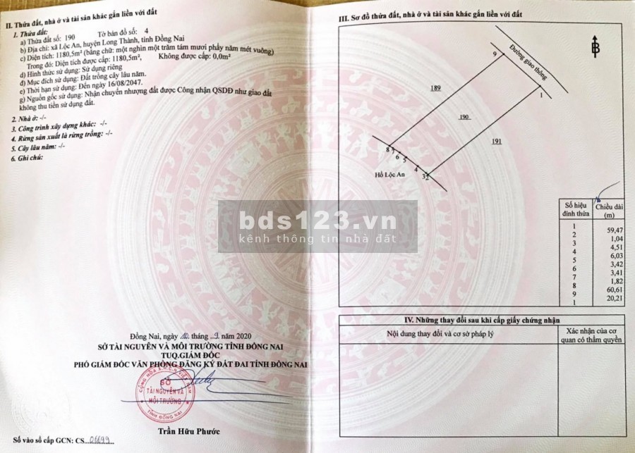 1126m2 có 22m mặt tiền đường, ngay hồ sinh thái Lộc An, xã Lộc An, huyện Long Thành.