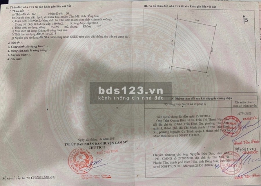 BÁN GẤP 373M2 ĐẤT FULL HỒNG XÃ XUÂN ĐÔNG CẨM MỸ CÓ 50M2 THỔ CƯ