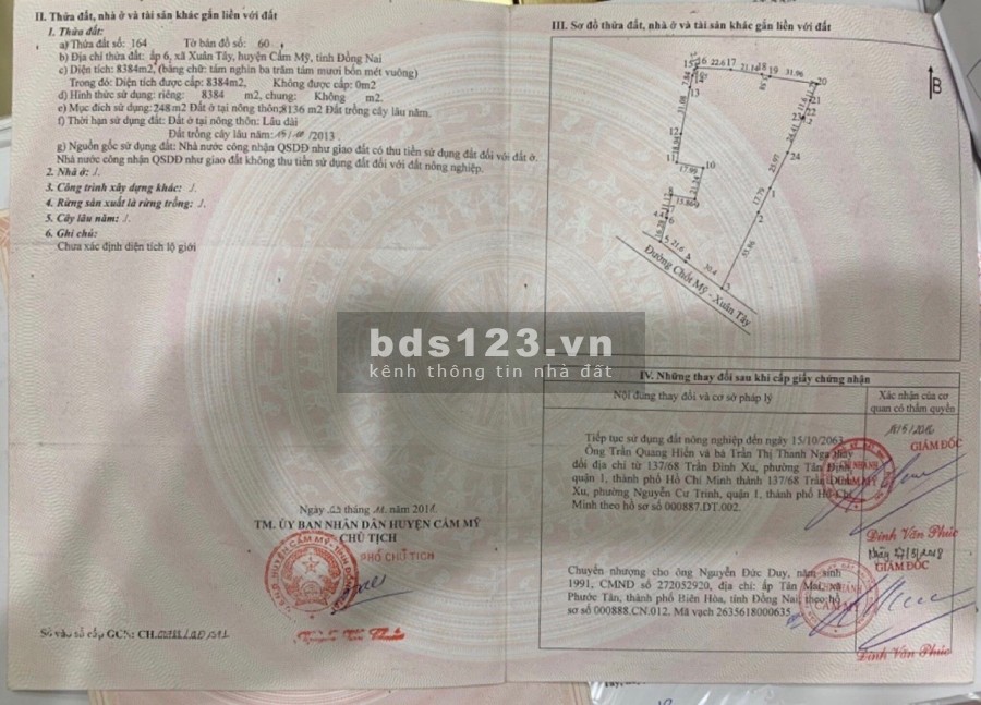 BÁN GẤP 373M2 ĐẤT FULL HỒNG XÃ XUÂN ĐÔNG CẨM MỸ CÓ 50M2 THỔ CƯ