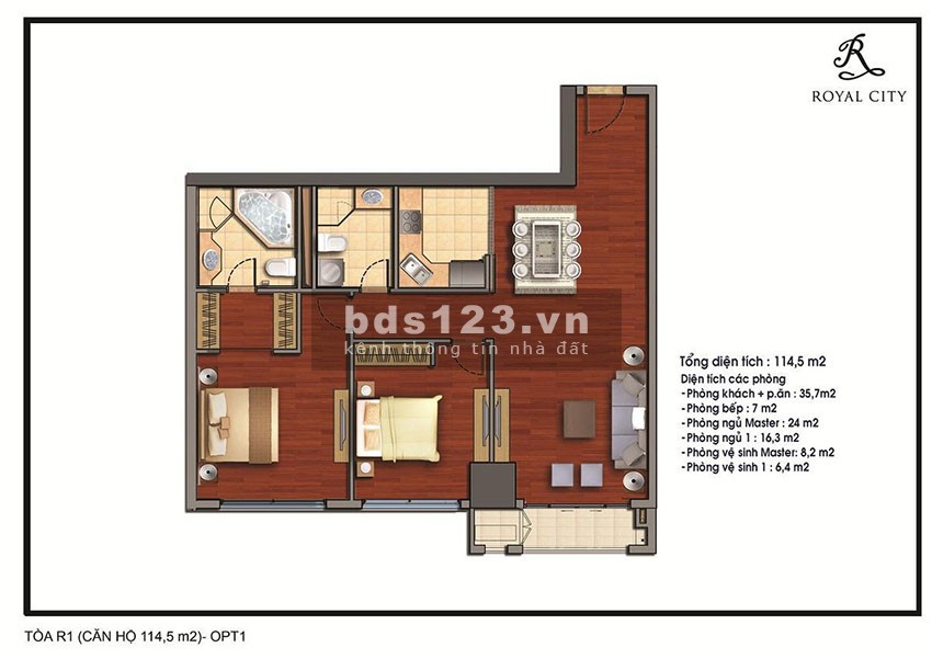 Bán căn 07 tòa R1 tại chung cư Royal City, các phòng đều sáng, giá 5.1 tỷ LH 0343951063