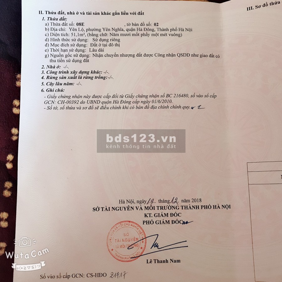 BÁN ĐẤT YÊN NGHĨA 51.1M2, GIÁ 1.8 TỶ