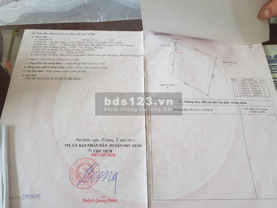 Bán Nhanh 2000m2 Bến Tràm - Phú Quốc Giá 1,75tr/m2