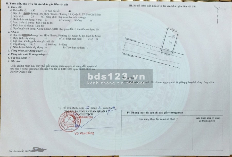 Bán nhà mặt tiền đường Lưu Hữu Phước ,phường 15,quận 8