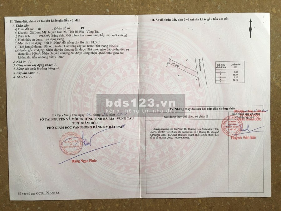 Còn 2 lô duy nhất có 10m mặt tiền đường nhựa 8m, sẵn 200m2 thổ cư, Long Mỹ, Đất Đỏ - Bà Rịa Vũng Tàu.