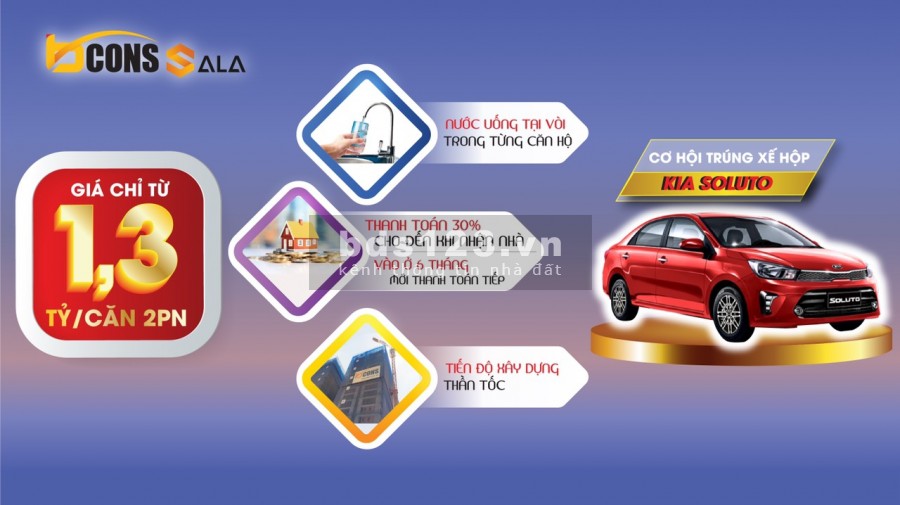 BCONS SALA thanh toán chỉ 399tr ngưng đến khi nhận nhà vào ở 6 tháng mới thanh toán tiếp.giữ chỗ có hoàn lại 100% nếu ko mua