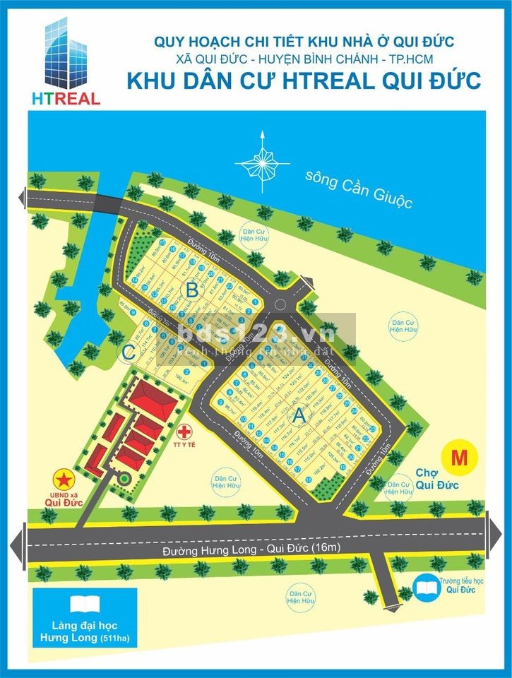 Nhượng lại lô đất tại KDC HTreal Qui Đức. Sổ hồng riêng. Xây dựng tự do.Ngân hàng hỗ trợ vay 70%