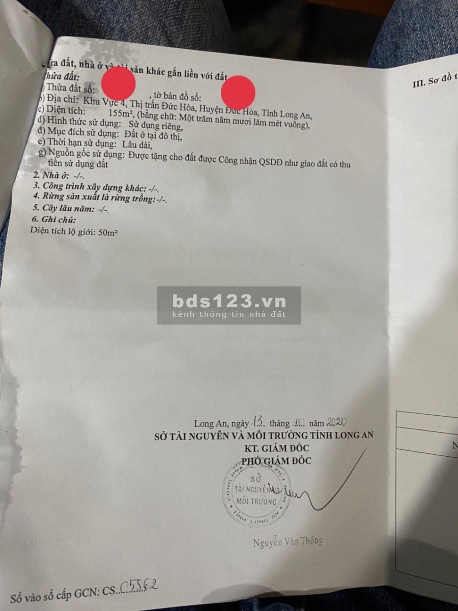 Hàng Hot.CC bán gấp 155m2 Đ.Tri Thức Kv 4, Giá 1,05 tỷ , SHR.