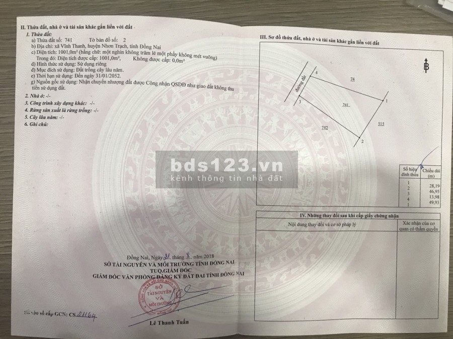 Đất Nhơn Trạch 2000m2 gần đường Quách Thị Trang, Vĩnh Thanh
