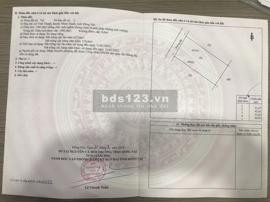 Đất Nhơn Trạch 2000m2 gần đường Quách Thị Trang, Vĩnh Thanh