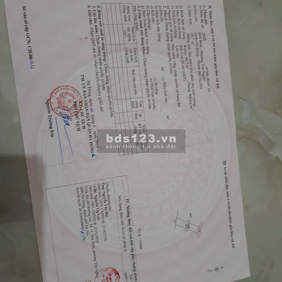 Bán đất: Tôi chính chủ cần bán lô đất 68,7m2, tổ 14, Yên Nghĩa, Hà Đông, Hà Nội. Giá 23tr/m2.