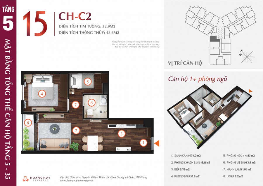 Bán căn hộ studio 1,5 ngủ giá chủ đầu tư Hoàng Huy Commerce
