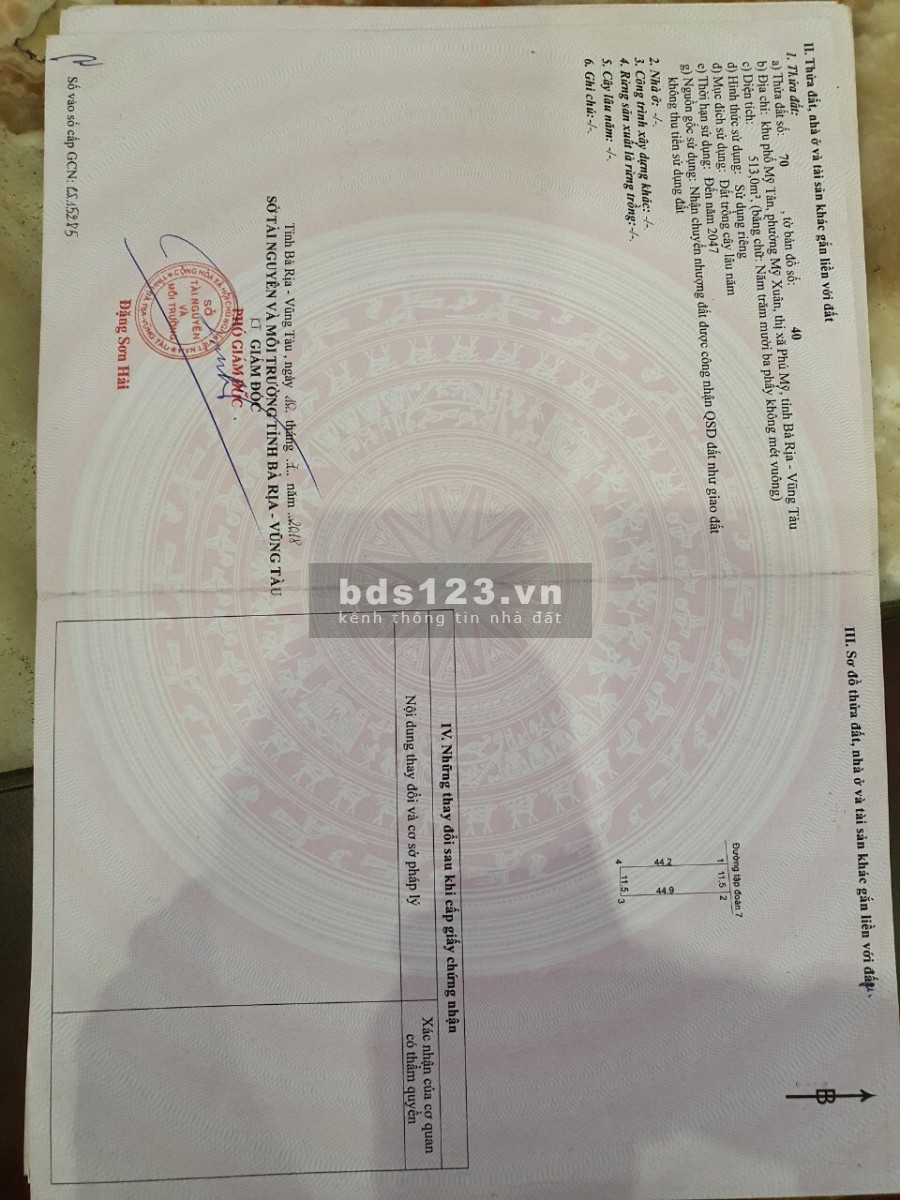 Đất Phú Mỹ sang lô tách nền có sổ hồng gần Bà Rịa