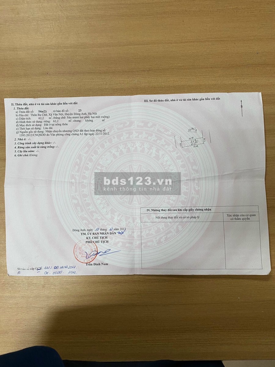 Chính chủ cần bán gấp mảnh 62,2m Xóm Ba, Vân Nội, Đông Anh, Hà Nội