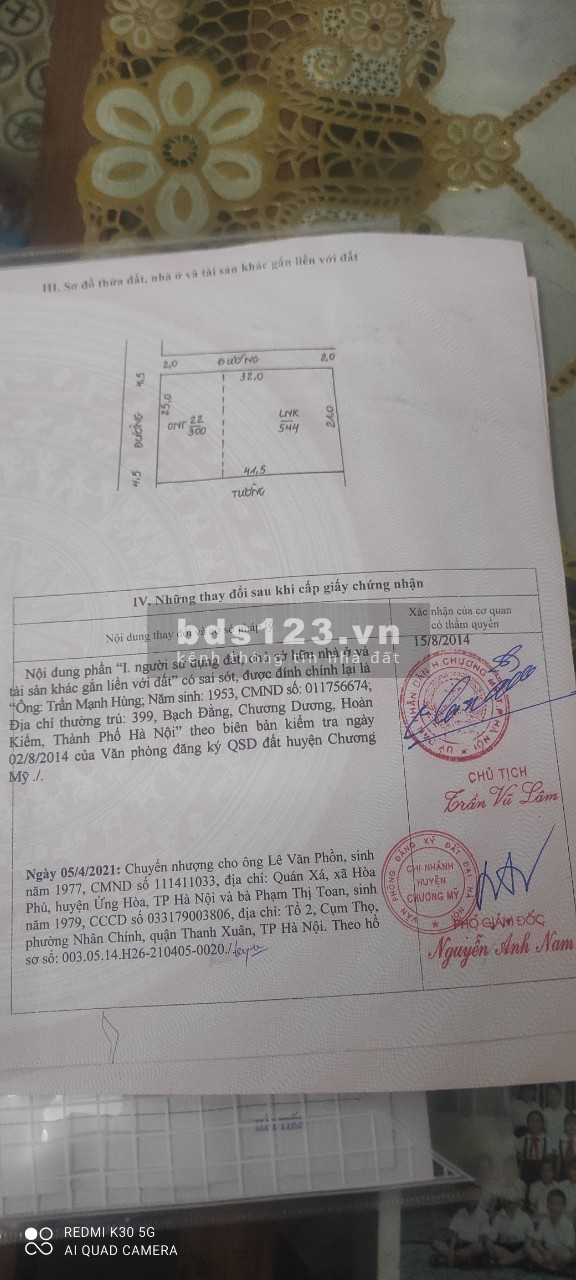 Bán 522m/300m đất ở lâu dài tại thô Đông Nam, Nam Phương Tiến, view Hồ Văn Sơn thoáng, cách Hồ Văn Sơn 100m