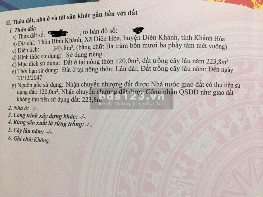Chủ kẹt tiền cần bán nhanh lô đất tại xã Diên Hoà (Diên Khánh) giá chỉ "3,9TR/M2"