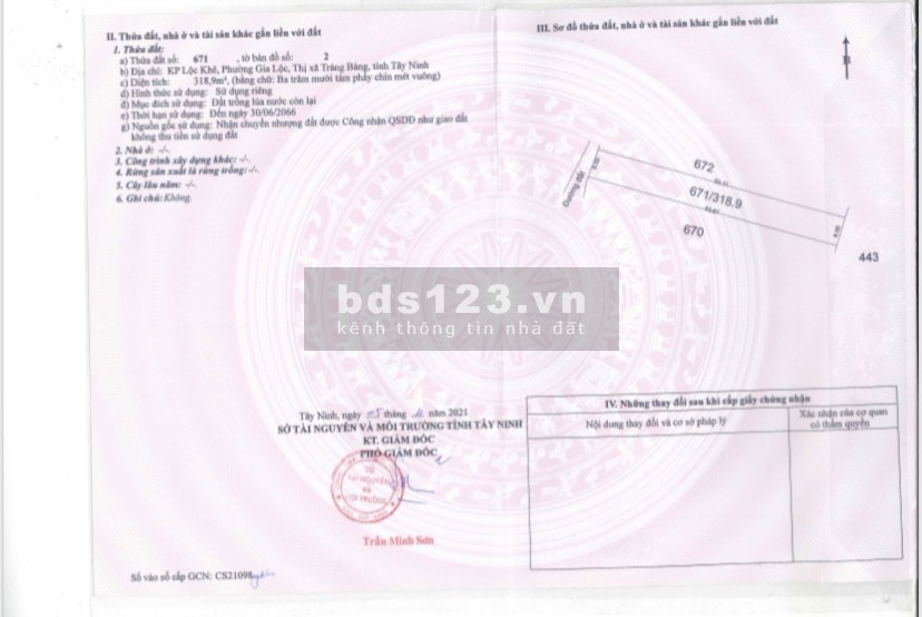 Đất khu công nghiệp Phước Đông Trảng Bàng, dt 318m2, giá 2.1 triệu/m2