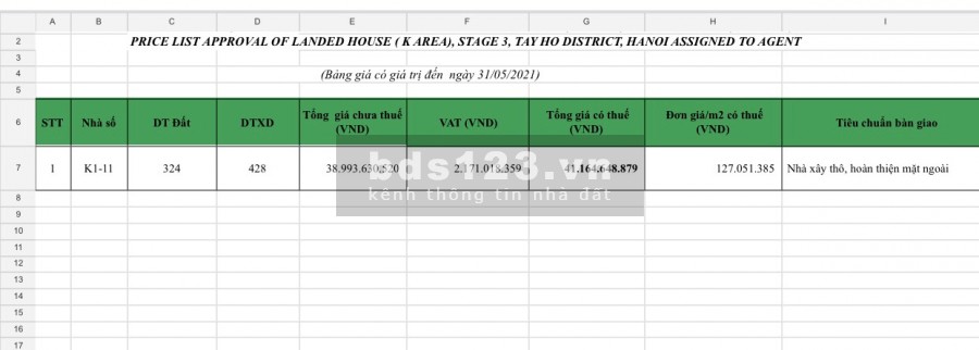 Bán biệt thự khu K Ciputra, Tây Hồ, Hà Nội, giá chỉ 122,58 tr/m2