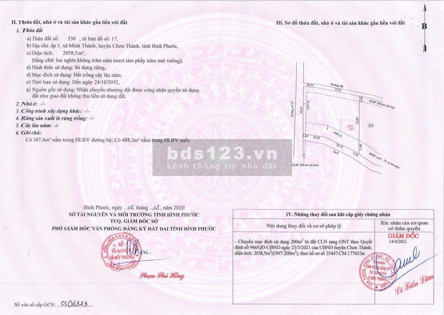 Cần bán đất thổ cư giá rẻ 270m2 tại Chơn Thành, Bình Phước