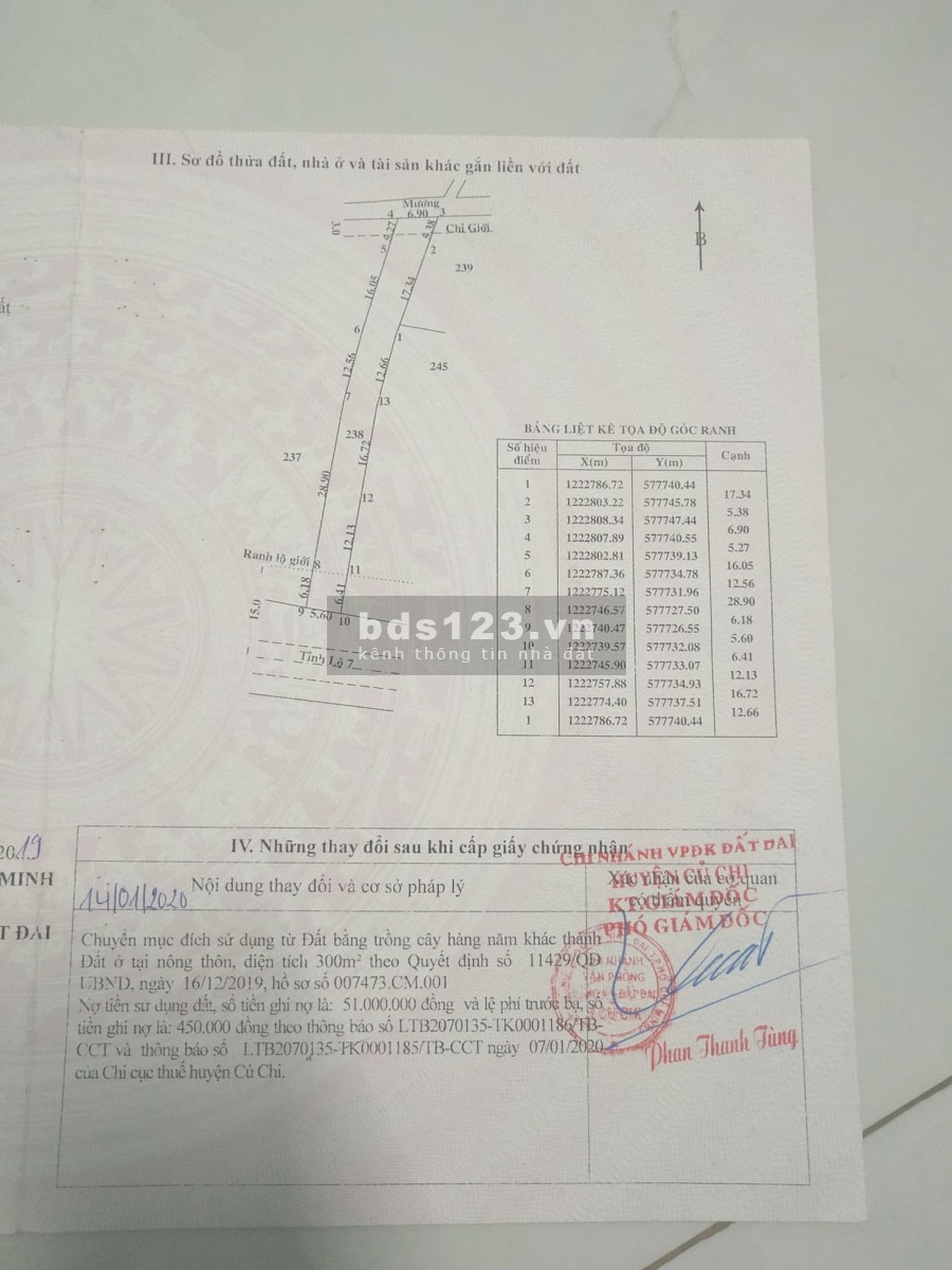 Bán đất thổ cư ngay mặt tiền tỉnh lộ 7, Củ Chi