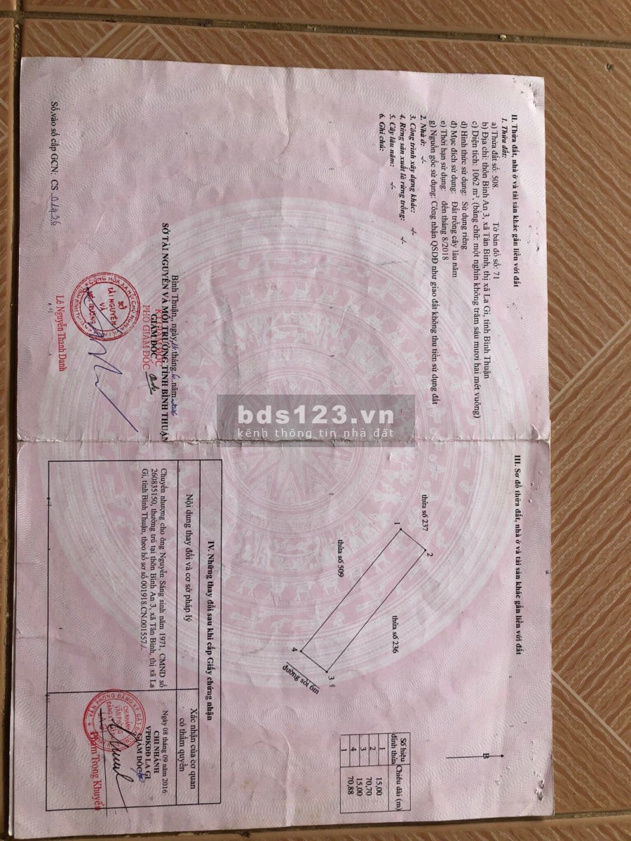 Bán đất Nguyễn Tri Phương 15x71m Lagi gần biển