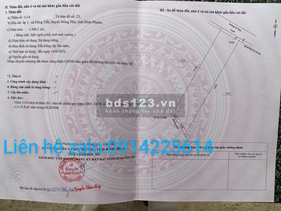 Cần bán gấp lô đất dân với diện tích hơn 1000m2 nằm gần khu công nghiệp Becamex