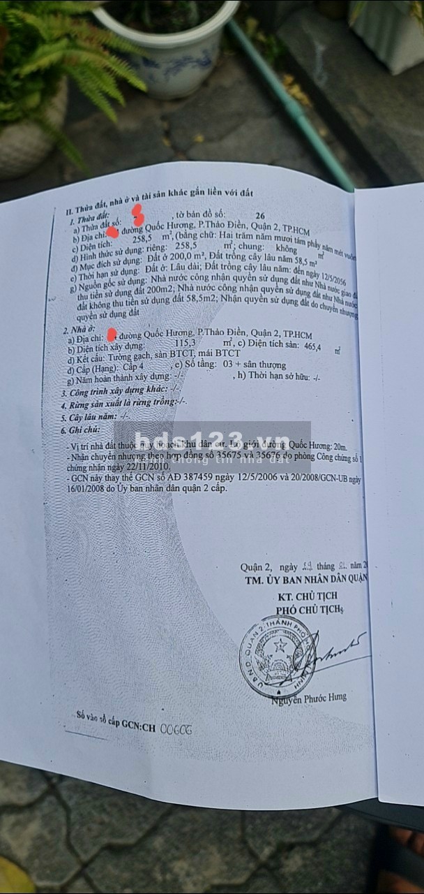 Bán nhà mặt tiền Quốc Hương Thảo Điền Q2, dt 259m2, 52.tỷ