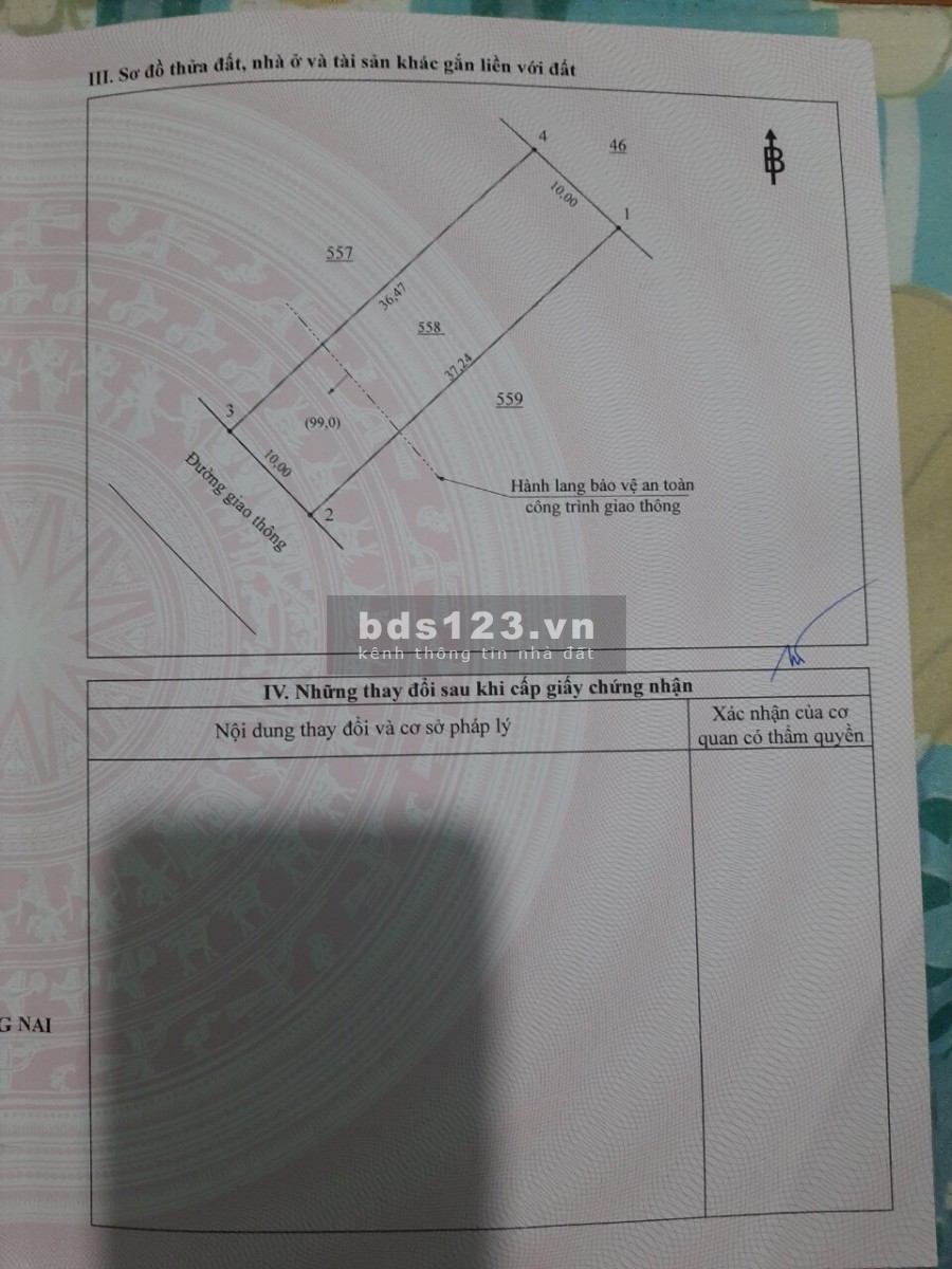 373m2 giá 950 triệu 2 mặt tiền có 50m2 thổ cư, SHR chính chủ 0903.08.01.85