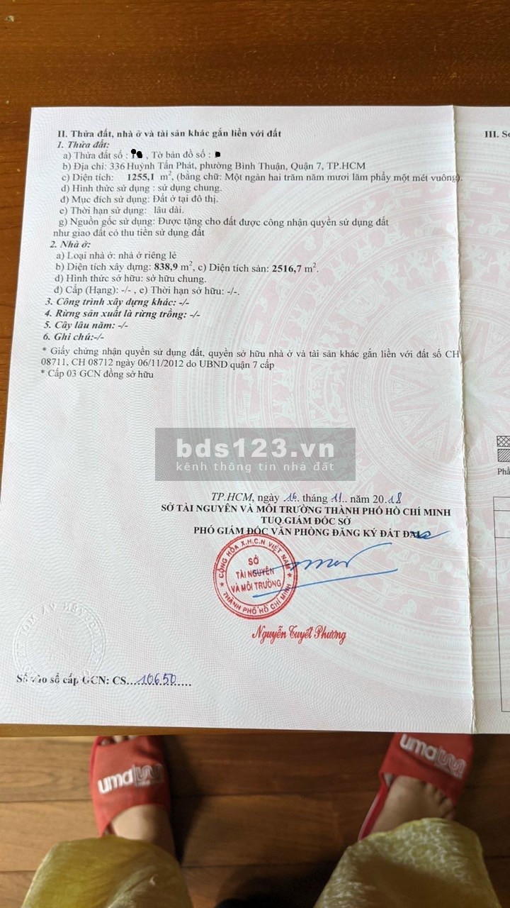 Hot : 1255 m2 đất ở đô thị ở quận 7 tp HCM