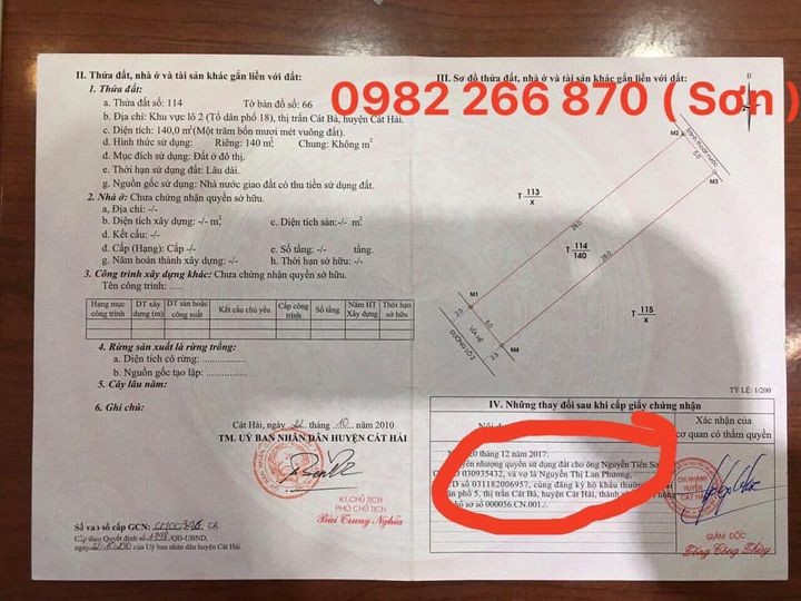 Cần bán mảnh đất lô 2 Núi Ngọc Cát Bà, sổ đổ chính chủ