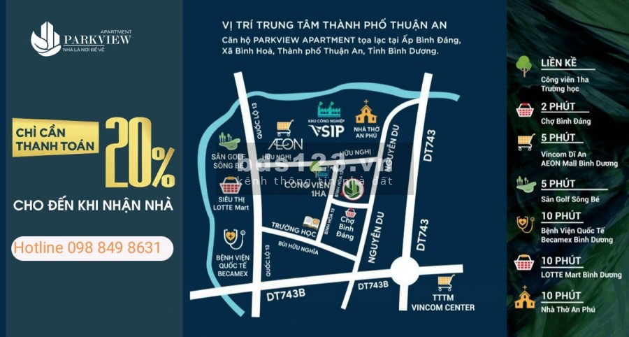 Căn hộ Parkview chỉ với 280 triệu (20%), Viettinbank bảo lãnh, chủ đầu tư hỗ trợ lãi suất 12 tháng