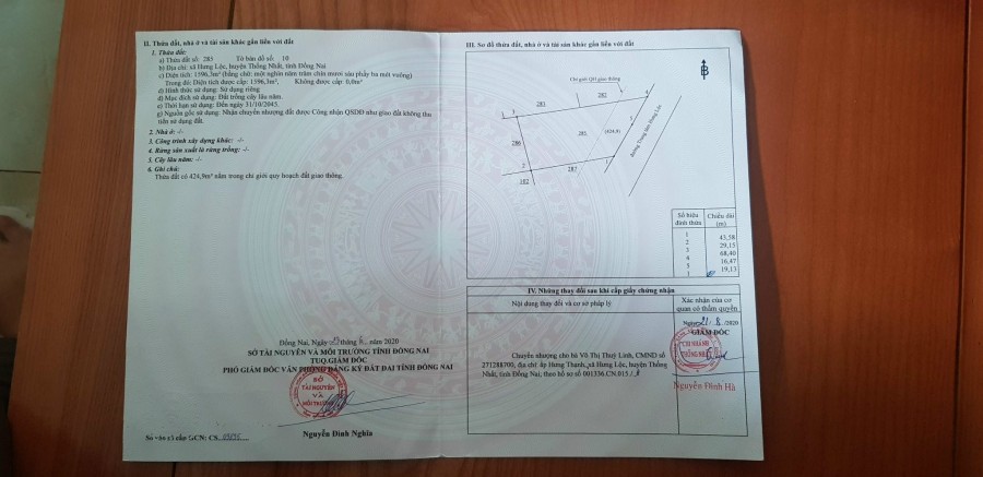 Cần bán lô đất Xã Hưng Lộc, Huyện Thống Nhất, Đồng Nai