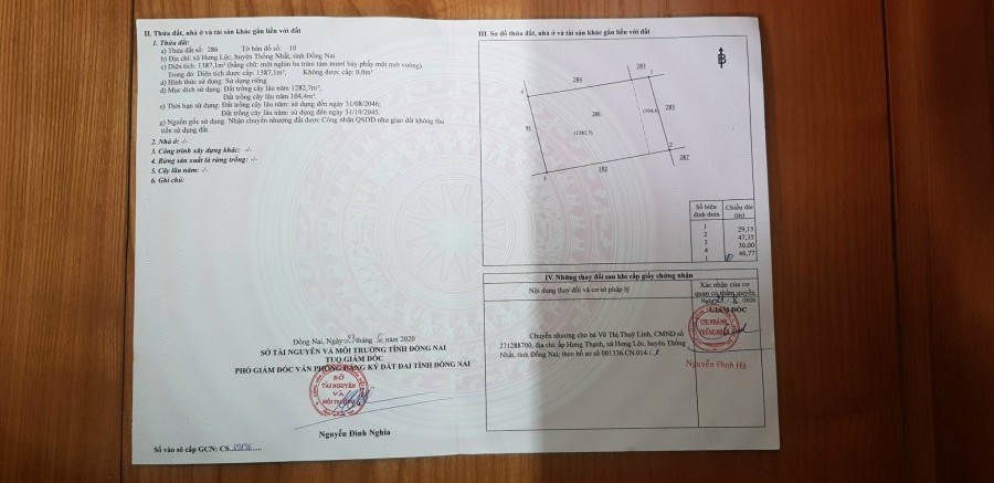 Cần bán lô đất Xã Hưng Lộc, Huyện Thống Nhất, Đồng Nai