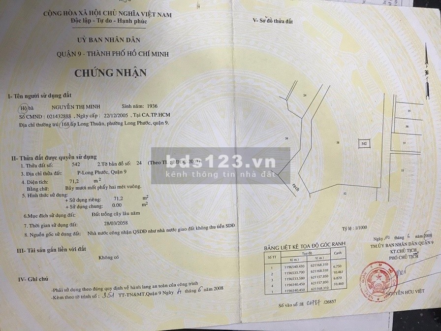 Chính chủ bán lộ đất cực đẹp mặt tiền đường Long Phước Q9 giá chỉ 15tr/m2