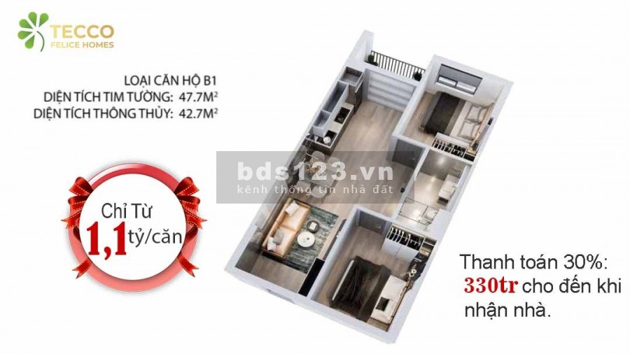 Căn hộ Tecco Felice - Lê Thị Trung Thuận An - Giá đầu tư 23tr/2