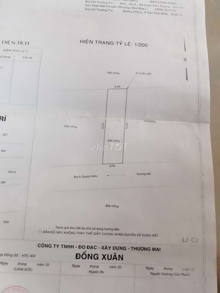 Chính chủ cần bán lô đất Vĩnh Lộc A, Bình Chánh