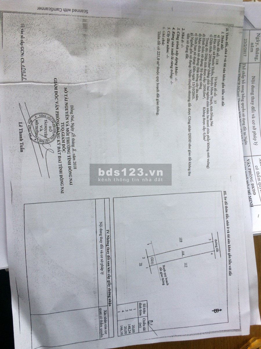 Bán đất mặt tiền đường lớn xã Phước Thiền gần kcn Nhơn Trạch
