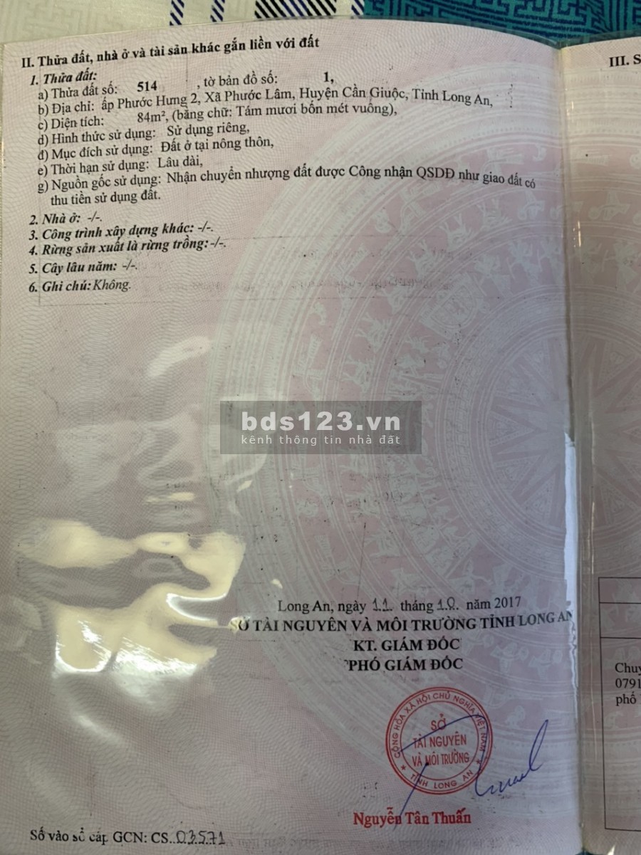 BÁN ĐẤT SHR KÊNH 6M - CẦN GIUỘC, LONG AN