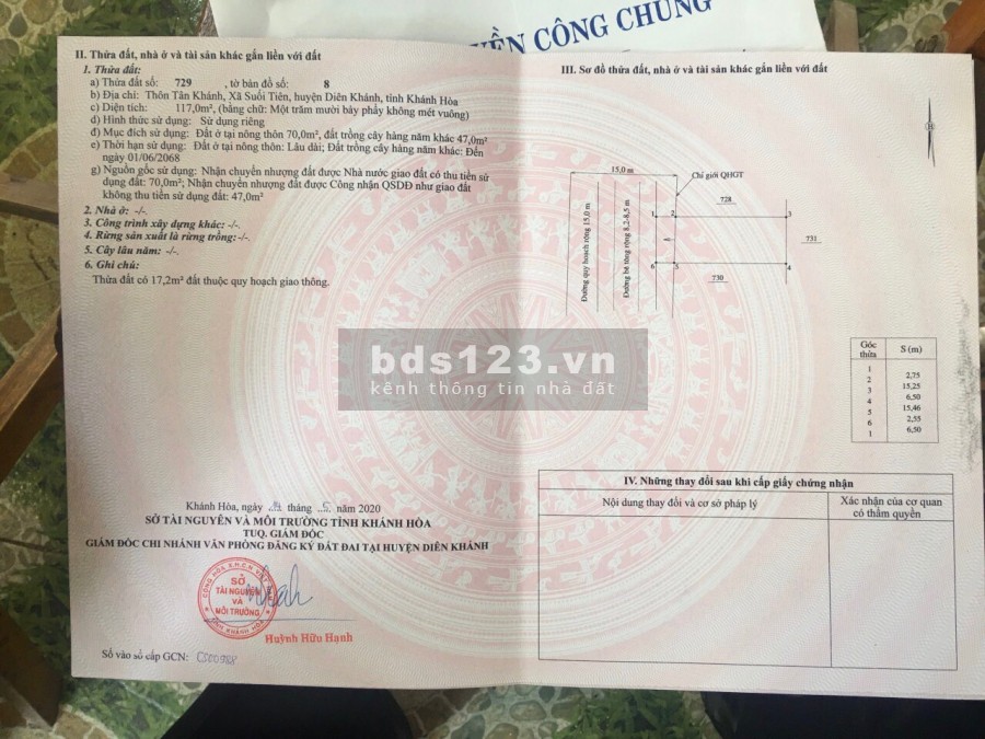 Đất mặt tiền đường 15m Suối Tiên, Diên Khánh, giá 4.5 triệu/m2, giá chốt