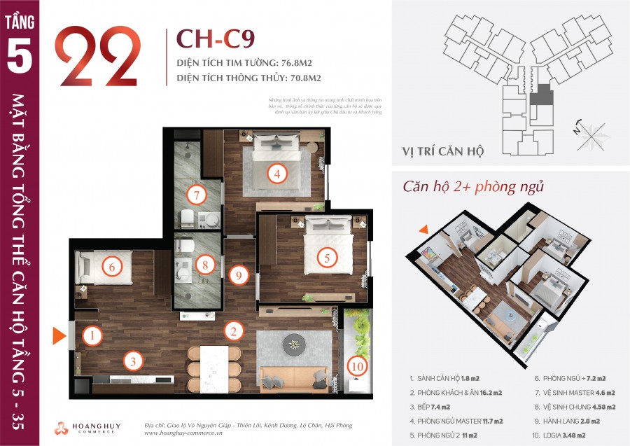 Còn duy nhất 1 căn 2 ngủ Hoàng Huy Commerce hướng Đông Nam view Vinhome Marina và sông Lạch Tray giá giai đoạn 1 không chênh
