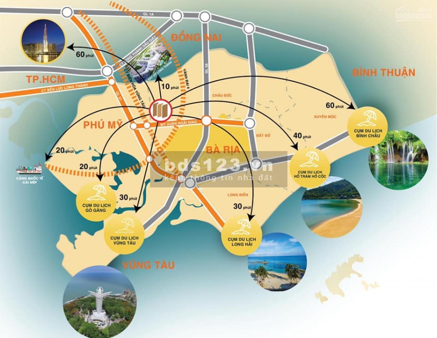 Bán đất nằm ngay mặt tiền đường Mỹ Xuân, Ngãi Giao, view hồ Nhà Bè và công viên