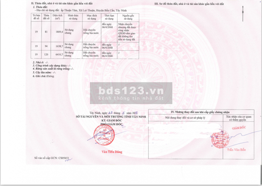 Bán 9858m2 đất nông nghiệp tại Lợi Thuận, Bến Cầu. Xe oto tới đất. Giá 3 TỶ