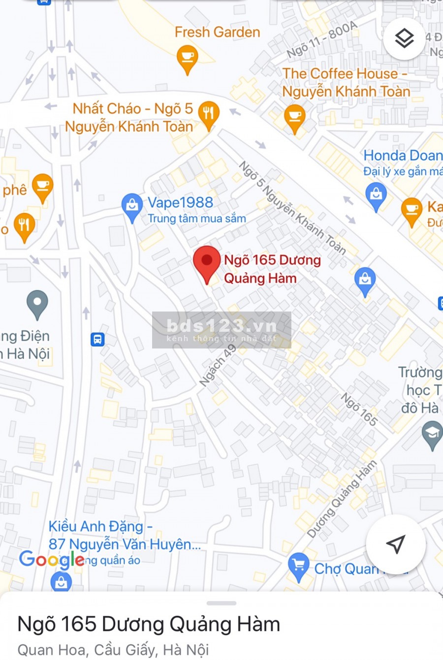 Bán đất đẹp ngõ 165 Dương Quảng Hàm 155m2, mặt tiền 8.5m, lô góc, ô tô vào nhà. Giá 16 tỷ 8