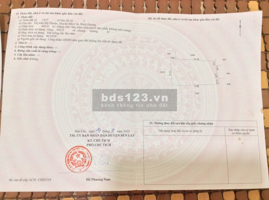 Bán đất tiềm năng Bến Cát, Bình Dương, diện tích 1700m2